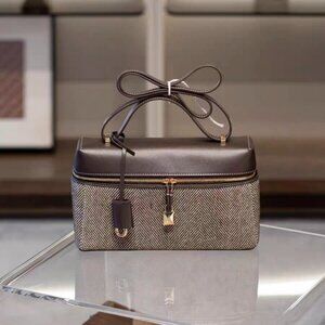 LORO PIANA Herringbone Vanity Case with Detachable Bow Strap